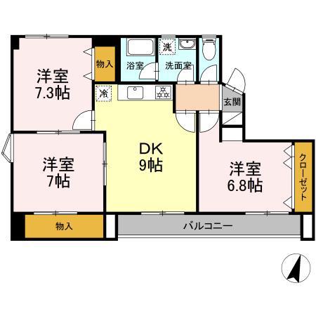エムメイト綱町(3DK/4階)の間取り写真