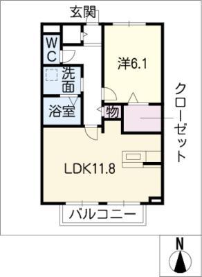カサグランデAT(1LDK/1階)の間取り写真