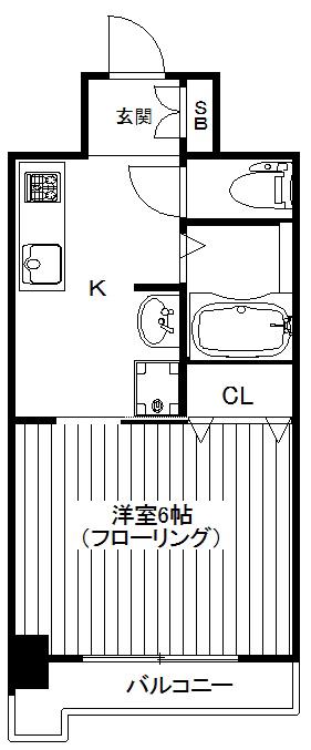 ハピネス池尻(1K/2階)の間取り写真