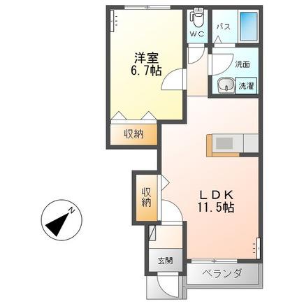 静かな住環境が魅力(1LDK/1階)の間取り写真