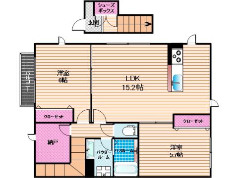 ルーラルコンフォート(2LDK/1階)の間取り写真
