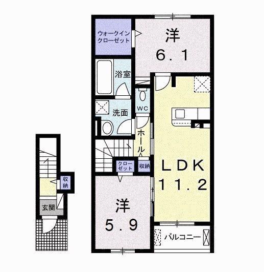 フランかかみ野III(2LDK/2階)の間取り写真