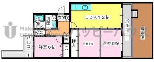 リバーサイド香椎(3LDK/1階)の間取り写真