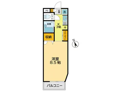 JR中央線 立川駅 徒歩5分 3階建 築25年(1K/2階)の間取り写真
