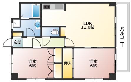 楽々園Nビル(2LDK/4階)の間取り写真