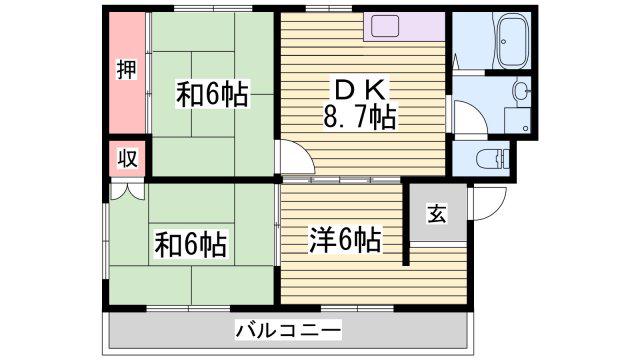モアークレスト飾磨(3DK/2階)の間取り写真