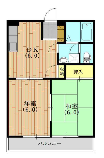 フォブールグリーングラスA(2DK/2階)の間取り写真