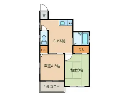 サンガーデンリーフ(2DK/2階)の間取り写真