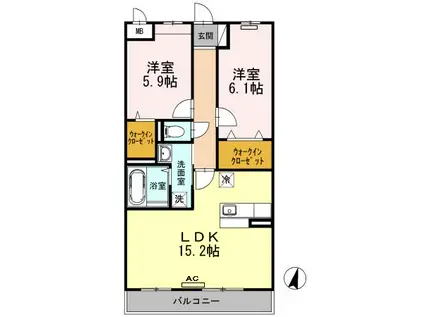 ウィステリアII 110(2LDK/1階)の間取り写真