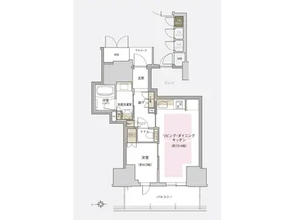 ジオタワー新町(1LDK/8階)の間取り写真
