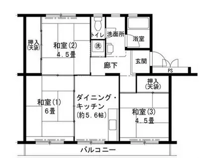 ビレッジハウス志染11号棟(3DK/2階)の間取り写真