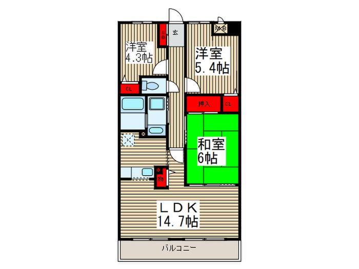 M・LAUREL・WOODS(3LDK/1階)の間取り写真