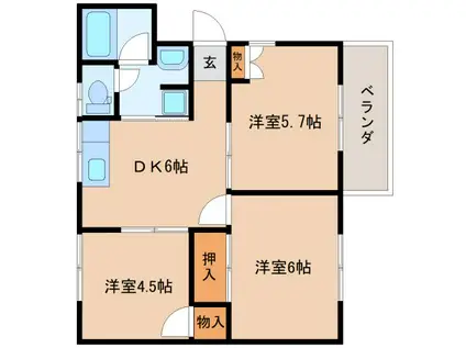 グリーンハイツ萩原 B(3DK/2階)の間取り写真