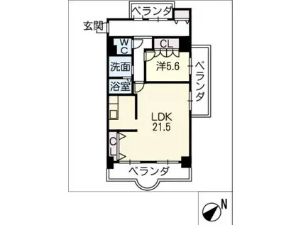 茶臼山ハイツ(1LDK/5階)の間取り写真