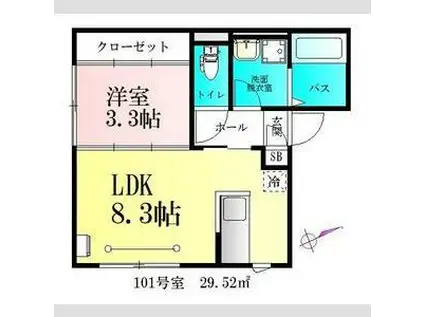 BAU宮城野原(1LDK/1階)の間取り写真