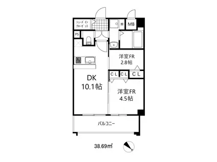 ファーストフィオーレ東灘(2DK/5階)の間取り写真