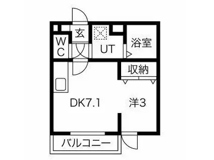 メリディアンなないろの里 壱番館(ワンルーム/1階)の間取り写真