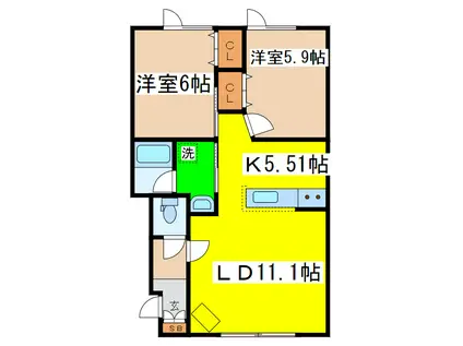 シャロームK(2LDK/1階)の間取り写真