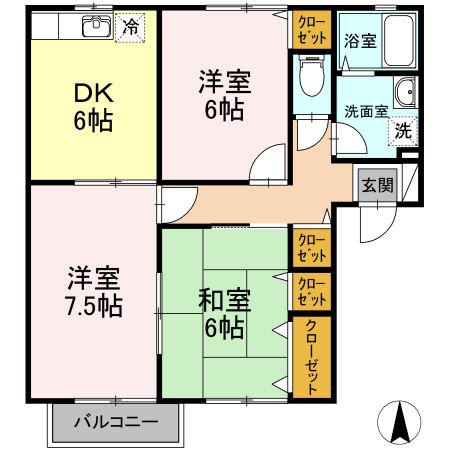 プリエールB(3DK/2階)の間取り写真