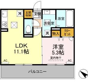 D-ROOM隈府 B棟(1LDK/1階)の間取り写真