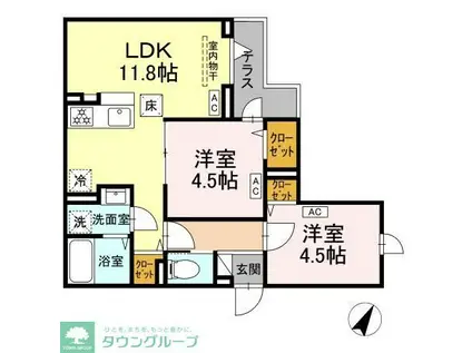 セレスティア扇III(2LDK/1階)の間取り写真