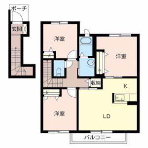 シャーメゾンロイヤルヒルズII(3LDK/2階)の間取り写真