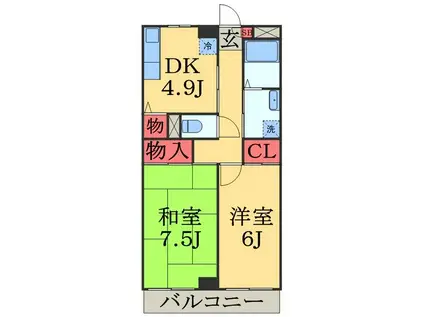 ピュアハイツ長洲(2DK/3階)の間取り写真