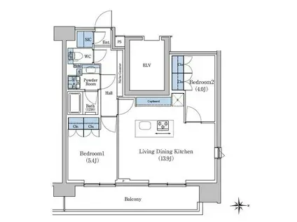 スタイリオ新丸子駅前(2LDK/11階)の間取り写真