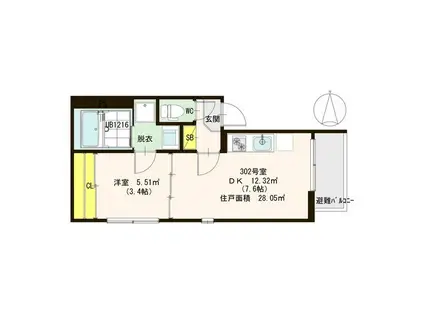 エリアフェリズ(1DK/2階)の間取り写真