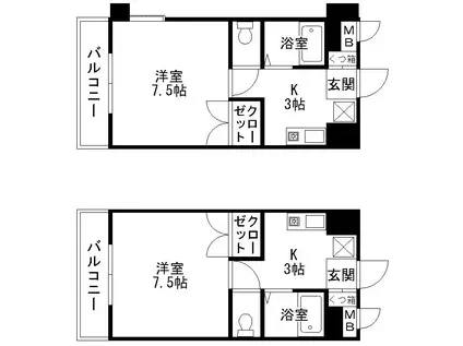 ヒルズ大濠館(1K/2階)の間取り写真
