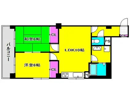 黒瀬ビル(2LDK/3階)の間取り写真