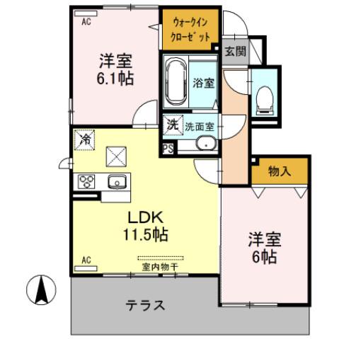 SAKURA HILLS(1LDK/2階)の間取り写真