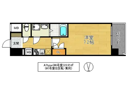 CASSIA高井田 サウス COURT(1K/9階)の間取り写真