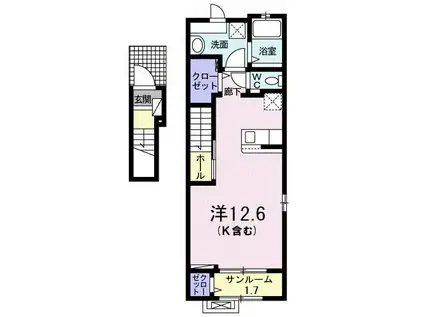 パピヨン(ワンルーム/2階)の間取り写真