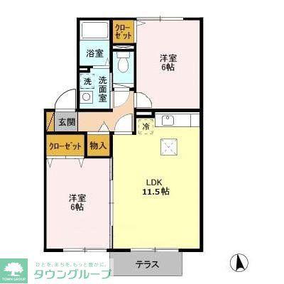 サンアベニューⅡ(2LDK/1階)の間取り写真