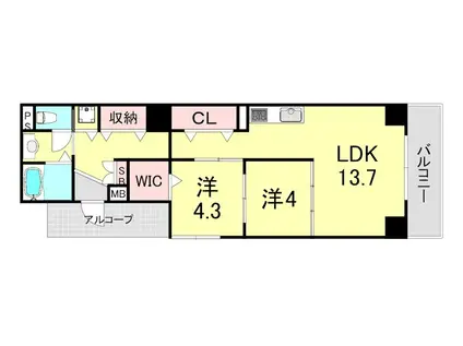 サンクラッソ三ノ宮加納町(2LDK/6階)の間取り写真