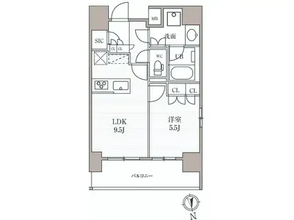シーズンフラッツ上野稲荷町(1LDK/5階)の間取り写真
