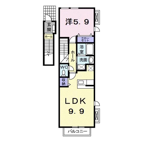 ガーデンハウス西塚(1LDK/2階)の間取り写真
