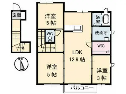 ディライフルA棟(3LDK/2階)の間取り写真