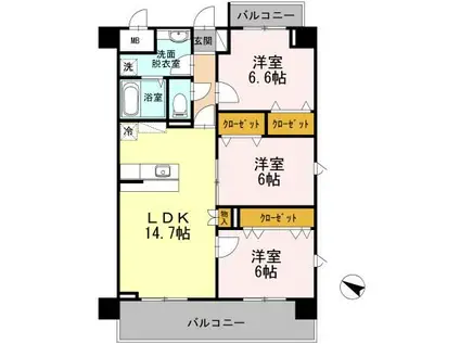 PLAZA池尻(3LDK/5階)の間取り写真