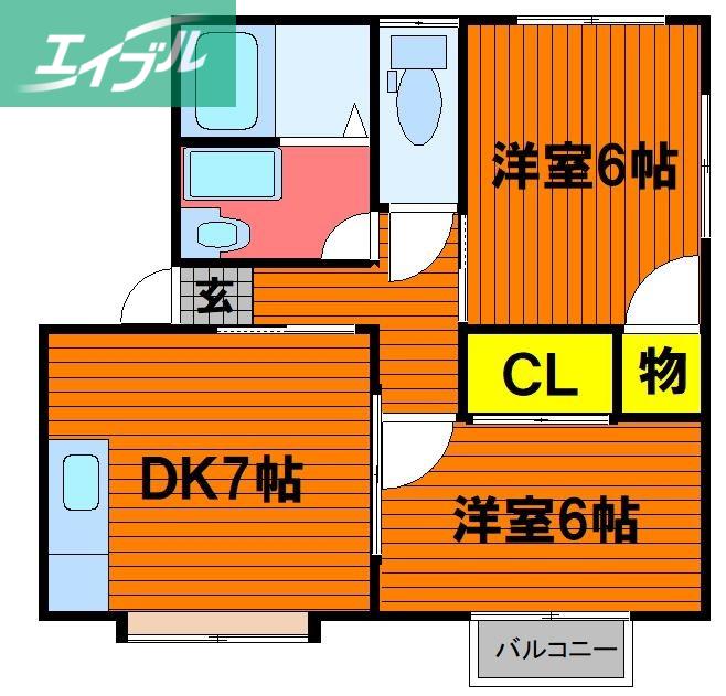 サンライフヒラタI(2DK/2階)の間取り写真