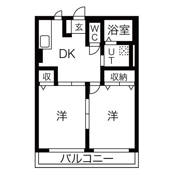 ラグーナB(2DK/1階)の間取り写真