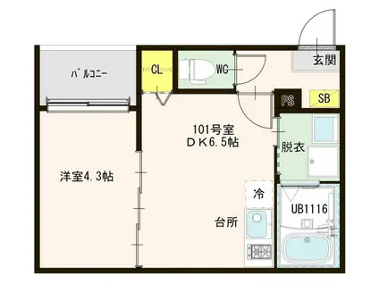 MODERN CHARME SOLAR(1DK/1階)の間取り写真