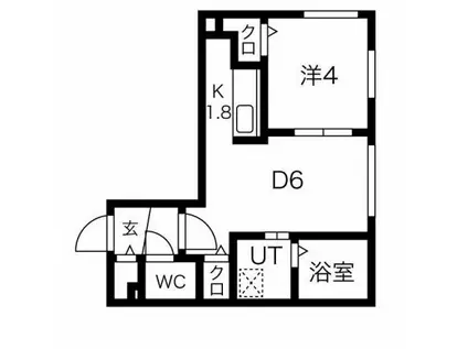 カハラ月寒中央(1LDK/3階)の間取り写真