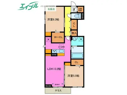 ディーシャンブル大黒田III(2LDK/1階)の間取り写真