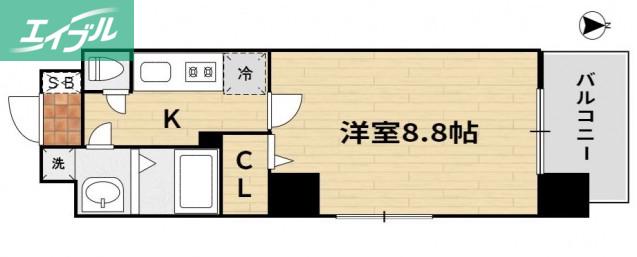 グランフォンテーヌ奉還町(1K/3階)の間取り写真