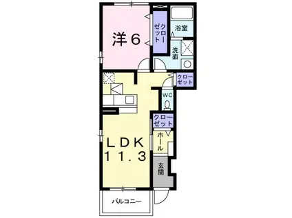 ミルト・ヴィラ B(1LDK/1階)の間取り写真