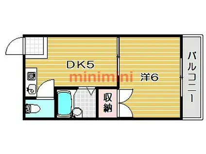 CALM ウエスト(1DK/2階)の間取り写真