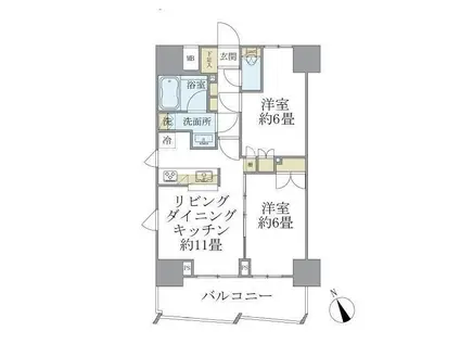 SOLEADO早稲田(2LDK/11階)の間取り写真