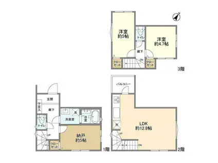 KOLETTERRACE下野毛08(2SLDK/1階)の間取り写真